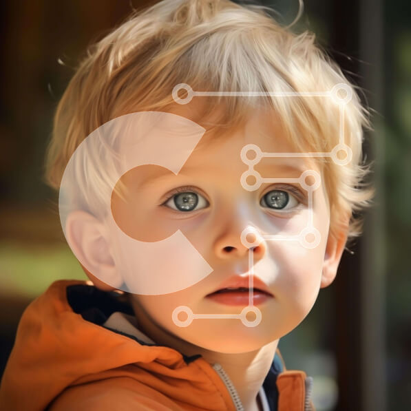 Intra Συλλεκτικό Ξύλινο Παζλ Plywood  4mm - Νεαρό αγόρι με μπλε μάτια σε πορτοκαλί μπουφάν Σε Ξύλινο Κουτί - Διαστάσεις Puzzle: 10x10 cm – 25 κομμάτια