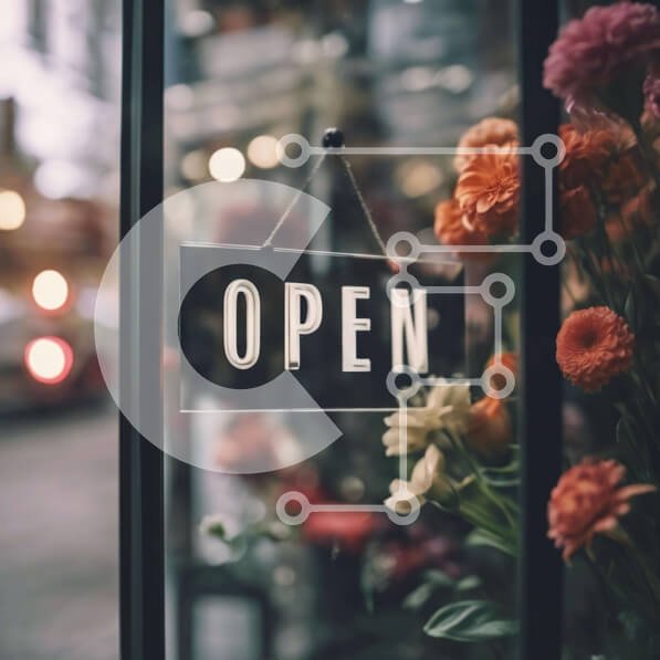 Intra Συλλεκτικό Ξύλινο Παζλ Plywood  4mm - Βιτρίνα με λουλούδια και ανοιχτή πινακίδα Σε Ξύλινο Κουτί - Διαστάσεις Puzzle: 10x10 cm – 25 κομμάτια