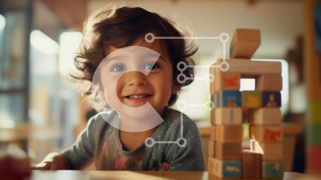 Intra Συλλεκτικό Ξύλινο Παζλ Plywood  4mm - Μικρό παιδί που παίζει με ξύλινους λίθους Σε Ξύλινο Κουτί - Διαστάσεις Puzzle: 10x10 cm – 25 κομμάτια