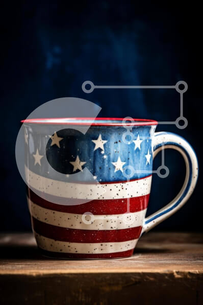 Intra Συλλεκτικό Ξύλινο Παζλ Plywood  4mm - Κούπα καφέ με θέμα την αμερικανική σημαία σε ξύλινο τραπέζι Σε Ξύλινο Κουτί - Διαστάσεις Puzzle: 10x10 cm – 25 κομμάτια