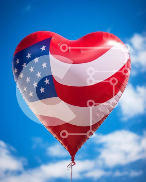 Intra Συλλεκτικό Ξύλινο Παζλ Plywood  4mm - Πατριωτικό μπαλόνι σε σχήμα καρδιάς με σχέδιο αμερικανικής σημαίας Σε Ξύλινο Κουτί - Διαστάσεις: 10x10 cm – 25 κομμάτια