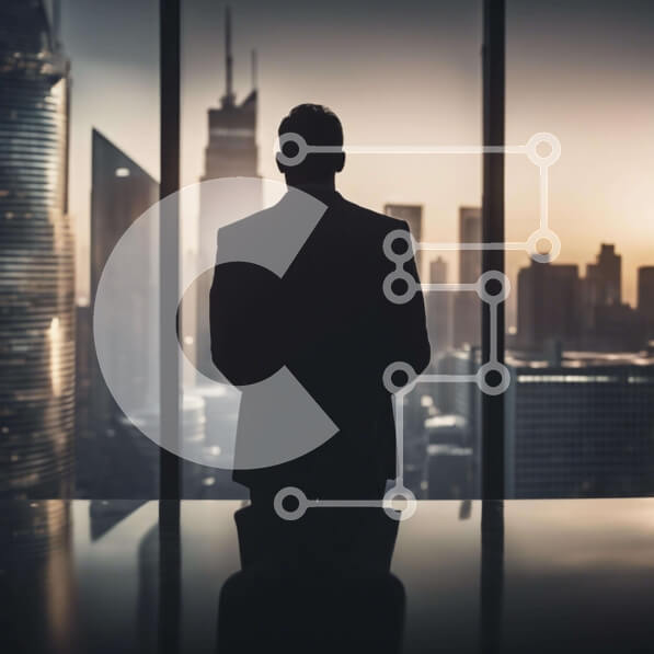 Intra Συλλεκτικό Ξύλινο Παζλ Plywood  4mm - Σιλουέτα ενός επιχειρηματία που αγνοεί το αστικό τοπίο Σε Ξύλινο Κουτί - Διαστάσεις Puzzle: 10x10 cm – 25 κομμάτια