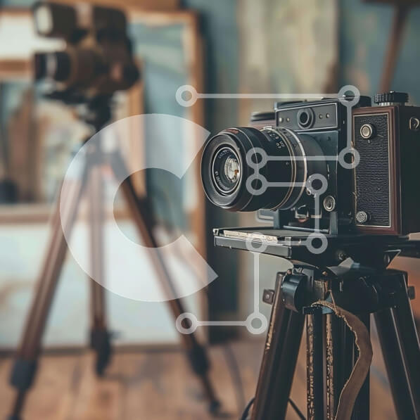 Intra Συλλεκτικό Ξύλινο Παζλ Plywood  4mm - Vintage Κάμερες και Εξοπλισμός Κινηματογράφου Σε Ξύλινο Κουτί - Διαστάσεις Puzzle: 10x10 cm – 25 κομμάτια