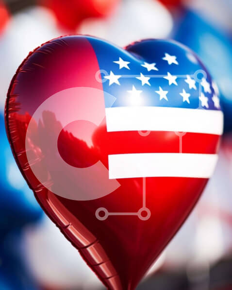 Intra Συλλεκτικό Ξύλινο Παζλ Plywood  4mm - Μπαλόνι αμερικανικής σημαίας σε σχήμα καρδιάς για τον εορτασμό της 4ης Ιουλίου Σε Ξύλινο Κουτί - Διαστάσεις: 10x10 cm – 25 κομμάτια