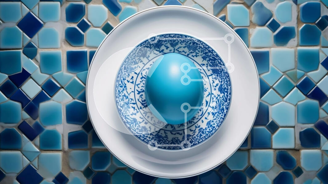 Σετ των 2 Intra Συλλεκτικό Ξύλινο Παζλ Plywood  4mm - Μπλε αυγό σε λευκό πιάτο στο σκηνικό κουζίνας Σε Ξύλινο Κουτί - Διαστάσεις: 10x10 cm – 25 κομμάτια