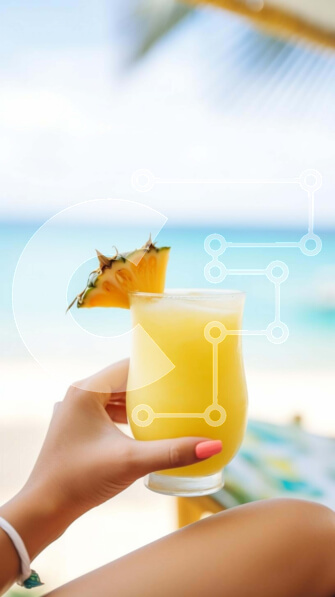 Σετ των 2 Intra Συλλεκτικό Ξύλινο Παζλ Plywood  4mm - Γυναίκα με ρόφημα με γεύση ανανά στην παραλία Σε Ξύλινο Κουτί - Διαστάσεις: 10x10 cm – 25 κομμάτια