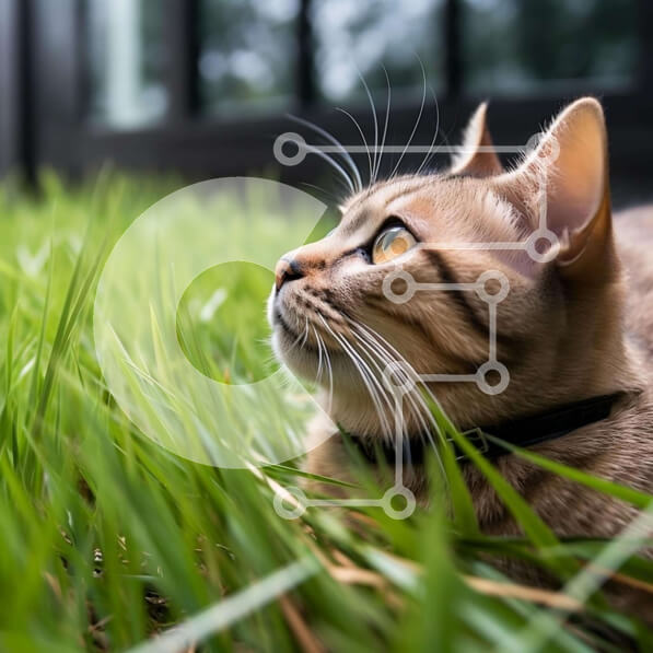 Intra Συλλεκτικό Ξύλινο Παζλ Plywood  4mm - Γάτα που κάθεται στο γρασίδι και κοιτάζει ψηλά στον ουρανό Σε Ξύλινο Κουτί - Διαστάσεις: 10x10 cm – 25 κομμάτια