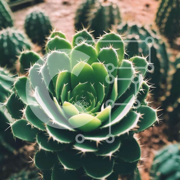 Intra Συλλεκτικό Ξύλινο Παζλ Plywood  4mm - Μεγάλο πράσινο φυτό κάκτου μεταξύ άλλων φυτών Σε Ξύλινο Κουτί - Διαστάσεις: 10x10 cm – 25 κομμάτια