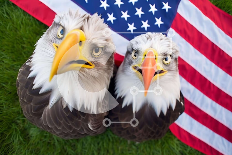 Σετ των 2 Intra Συλλεκτικό Ξύλινο Παζλ Plywood  4mm - Φαλακροί αετοί με αμερικανική σημαία Σε Ξύλινο Κουτί - Διαστάσεις: 10x10 cm – 25 κομμάτια