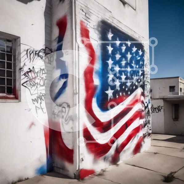 Intra Συλλεκτικό Ξύλινο Παζλ Plywood  4mm - Τοιχογραφία αμερικανικής σημαίας στο κτίριο με γκράφιτι Σε Ξύλινο Κουτί - Διαστάσεις Puzzle: 10x10 cm – 25 κομμάτια