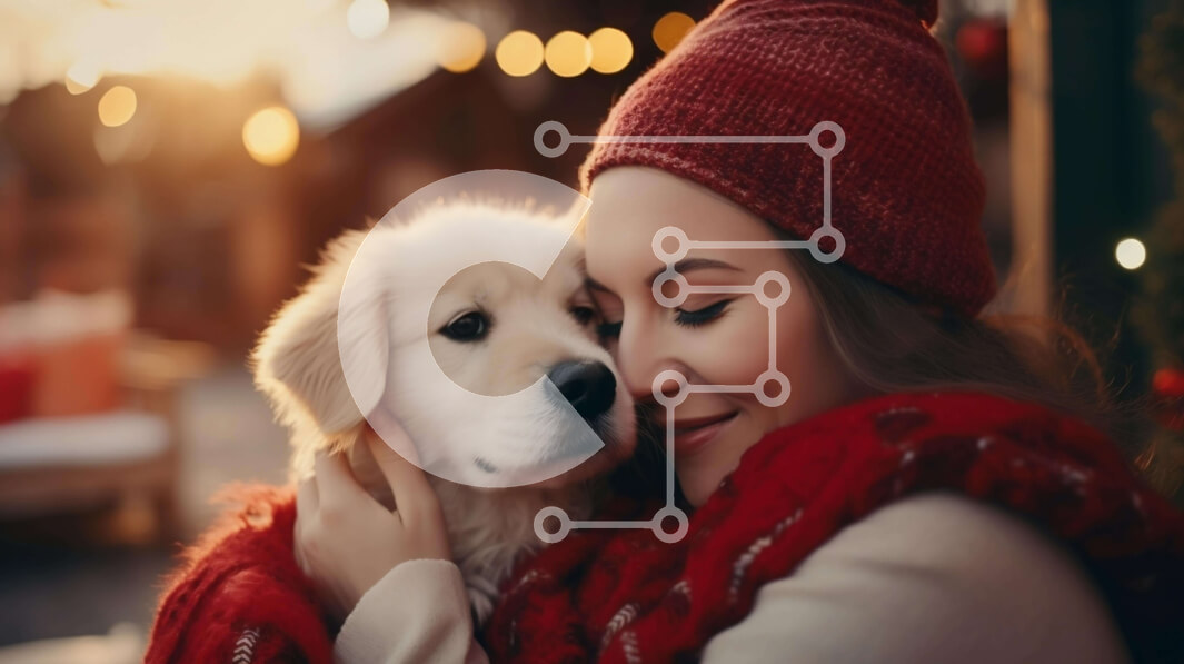 Intra Συλλεκτικό Ξύλινο Παζλ Plywood  4mm - Γυναίκα που αγκαλιάζει το αξιολάτρευτο κουτάβι Γκόλντεν Ριτρίβερ Σε Ξύλινο Κουτί - Διαστάσεις Puzzle: 10x10 cm – 25 κομμάτια