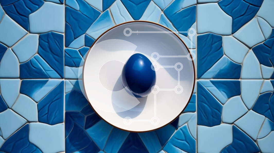 Σετ των 2 Intra Συλλεκτικό Ξύλινο Παζλ Plywood  4mm - Μπλε και άσπρο πιάτο με αυγό σε τοίχο με πλακάκια Σε Ξύλινο Κουτί - Διαστάσεις: 10x10 cm – 25 κομμάτια