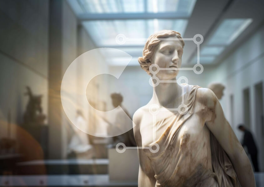 Intra Συλλεκτικό Ξύλινο Παζλ Plywood  4mm - Άγαλμα αρχαίας ελληνικής γυναίκας στην γκαλερί τέχνης Σε Ξύλινο Κουτί - Διαστάσεις Puzzle: 10x10 cm – 25 κομμάτια