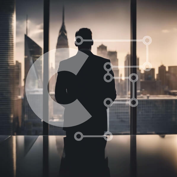 Intra Συλλεκτικό Ξύλινο Παζλ Plywood  4mm - Επιχειρηματίας σιλουέτα που στοχάζεται στον ορίζοντα της πόλης Σε Ξύλινο Κουτί - Διαστάσεις Puzzle: 10x10 cm – 25 κομμάτια