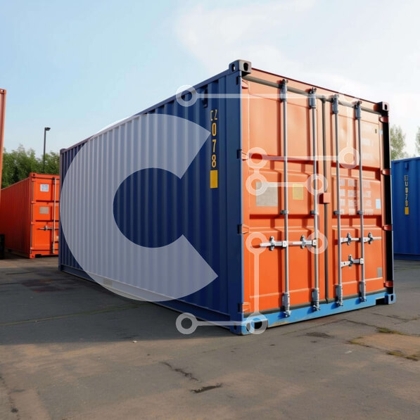 Intra Συλλεκτικό Ξύλινο Παζλ Plywood  4mm - Πορτοκαλί και μπλε εμπορευματοκιβώτια αποστολής σε χώρο στάθμευσης Σε Ξύλινο Κουτί - Διαστάσεις Puzzle: 10x10 cm – 25 κομμάτια