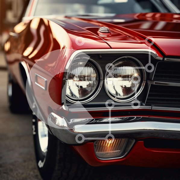 Intra Συλλεκτικό Ξύλινο Παζλ Plywood  4mm - Κλασικό κόκκινο αυτοκίνητο με αναμμένους προβολείς στο δρόμο Σε Ξύλινο Κουτί - Διαστάσεις Puzzle: 10x10 cm – 25 κομμάτια