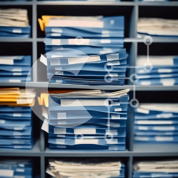 Intra Συλλεκτικό Ξύλινο Παζλ Plywood  4mm - Τακτοποιημένοι μπλε φάκελοι αρχείων Σε Ξύλινο Κουτί - Διαστάσεις Puzzle: 10x10 cm – 25 κομμάτια