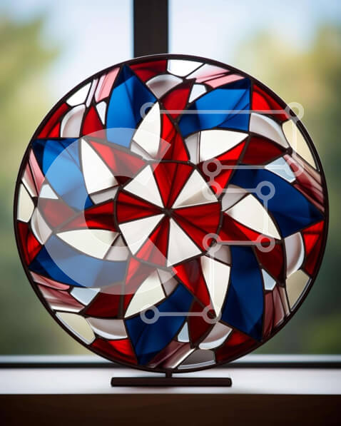 Intra Συλλεκτικό Ξύλινο Παζλ Plywood  4mm - Κυκλικό κομμάτι τέχνης από βιτρό με κόκκινο, λευκό και μπλε χρώματα Σε Ξύλινο Κουτί - Διαστάσεις Puzzle: 10x10 cm – 25 κομμάτια