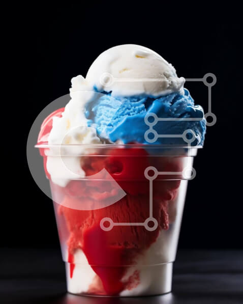 Σετ των 2 Intra Συλλεκτικό Ξύλινο Παζλ Plywood  4mm - Κόκκινο, λευκό και μπλε παγωτό σε πλαστικό κύπελλο με σαντιγί Σε Ξύλινο Κουτί - Διαστάσεις: 10x10 cm – 25 κομμάτια