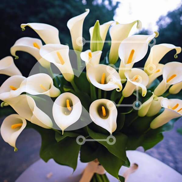Intra Συλλεκτικό Ξύλινο Παζλ Plywood  4mm - Μπουκέτο White Calla Lilies σε τραπέζι εξωτερικού χώρου Σε Ξύλινο Κουτί - Διαστάσεις: 10x10 cm – 25 κομμάτια