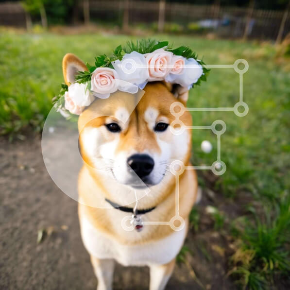 Intra Συλλεκτικό Ξύλινο Παζλ Plywood  4mm - Σκύλος Shiba Inu με στέμμα λουλουδιών Σε Ξύλινο Κουτί - Διαστάσεις: 10x10 cm – 25 κομμάτια