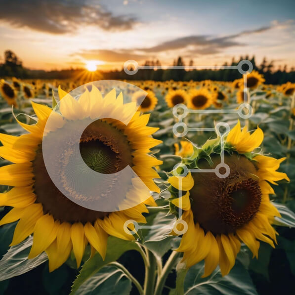 Intra Συλλεκτικό Ξύλινο Παζλ Plywood  4mm - Ηλιοτρόπια στο ηλιοβασίλεμα σε ένα χωράφι Σε Ξύλινο Κουτί - Διαστάσεις: 10x10 cm – 25 κομμάτια