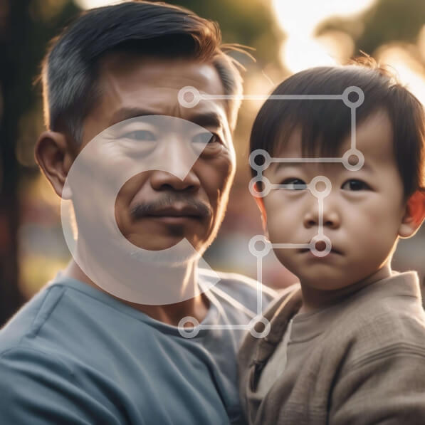 Intra Συλλεκτικό Ξύλινο Παζλ Plywood  4mm - Ασιατικό άτομο που κρατά το παιδί σε εξωτερικούς χώρους Σε Ξύλινο Κουτί - Διαστάσεις Puzzle: 10x10 cm – 25 κομμάτια