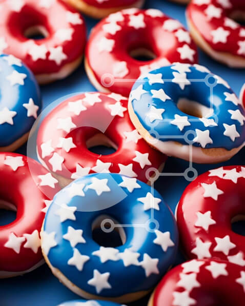 Σετ των 2 Intra Συλλεκτικό Ξύλινο Παζλ Plywood  4mm - Πατριωτικά ντόνατς με κόκκινα, λευκά και μπλε αστέρια σε μπλε φόντο Σε Ξύλινο Κουτί - Διαστάσεις: 10x10 cm – 25 κομμάτια