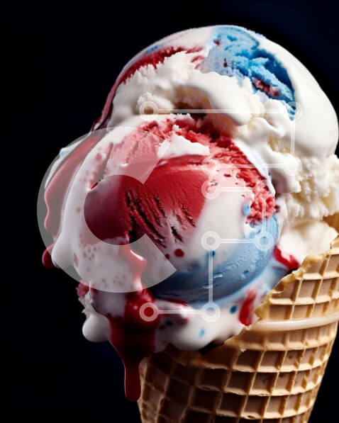 Σετ των 2 Intra Συλλεκτικό Ξύλινο Παζλ Plywood  4mm - Κώνος βάφλα παγωτού αμερικανικής έμπνευσης με κόκκινο, λευκό και μπλε γλάσο Σε Ξύλινο Κουτί - Διαστάσεις: 10x10 cm – 25 κομμάτια