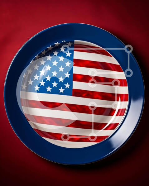 Intra Συλλεκτικό Ξύλινο Παζλ Plywood  4mm - Μπλε πιάτο σχεδιασμένο με αμερικανική σημαία Σε Ξύλινο Κουτί - Διαστάσεις: 10x10 cm – 25 κομμάτια