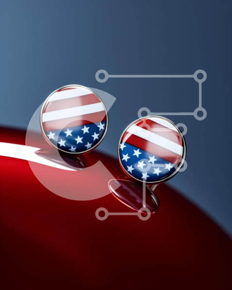 Intra Συλλεκτικό Ξύλινο Παζλ Plywood  4mm - Μανικετόκουμπα αμερικανικής σημαίας σε κόκκινη επιφάνεια Σε Ξύλινο Κουτί - Διαστάσεις: 10x10 cm – 25 κομμάτια