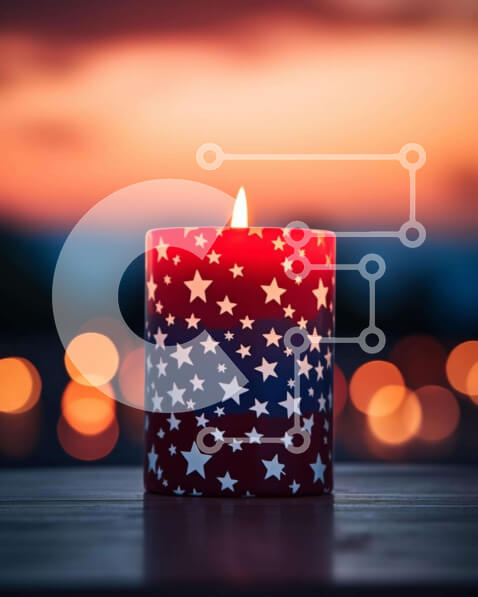 Intra Συλλεκτικό Ξύλινο Παζλ Plywood  4mm - Πατριωτικό κερί με αστέρια στο ηλιοβασίλεμα Σε Ξύλινο Κουτί - Διαστάσεις Puzzle: 10x10 cm – 25 κομμάτια