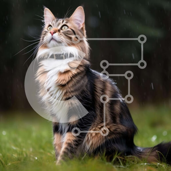 Intra Συλλεκτικό Ξύλινο Παζλ Plywood  4mm - Γάτα που κάθεται στο γρασίδι στη βροχή Σε Ξύλινο Κουτί - Διαστάσεις: 10x10 cm – 25 κομμάτια