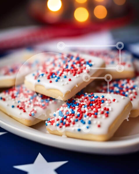 Intra Συλλεκτικό Ξύλινο Παζλ Plywood  4mm - Πατριωτικά μπισκότα σε φόντο αμερικανικής σημαίας Σε Ξύλινο Κουτί - Διαστάσεις: 10x10 cm – 25 κομμάτια