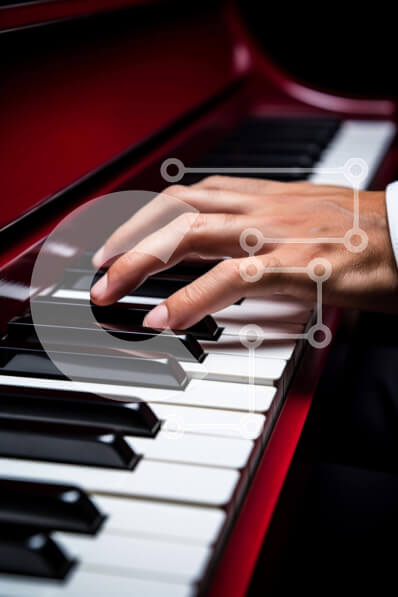 Intra Συλλεκτικό Ξύλινο Παζλ Plywood  4mm - Άτομο που παίζει πλήκτρα πιάνου στο Red Grand Piano Σε Ξύλινο Κουτί - Διαστάσεις Puzzle: 10x10 cm – 25 κομμάτια