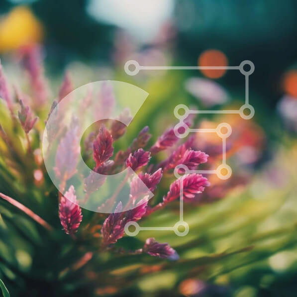 Intra Συλλεκτικό Ξύλινο Παζλ Plywood  4mm - Κοντινό πλάνο ανθισμένα ροζ και μωβ λουλούδια Σε Ξύλινο Κουτί - Διαστάσεις: 10x10 cm – 25 κομμάτια