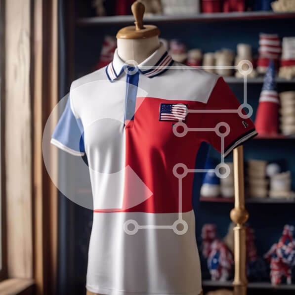 Σετ των 2 Intra Συλλεκτικό Ξύλινο Παζλ Plywood  4mm - Κόκκινο, λευκό και μπλε πουκάμισο πόλο με αμερικανική σημαία Σε Ξύλινο Κουτί - Διαστάσεις: 10x10 cm – 25 κομμάτια