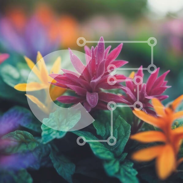 Intra Συλλεκτικό Ξύλινο Παζλ Plywood  4mm - Κοντινό πλάνο των ζωντανών λουλουδιών σε έναν κήπο Σε Ξύλινο Κουτί - Διαστάσεις: 10x10 cm – 25 κομμάτια