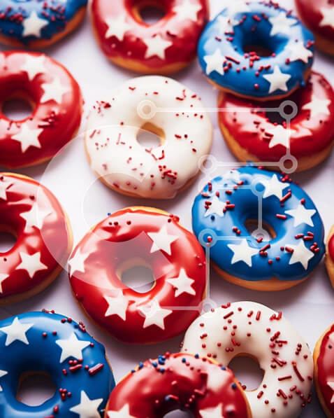 Σετ των 2 Intra Συλλεκτικό Ξύλινο Παζλ Plywood  4mm - Patriotic Donuts με Κόκκινα, Λευκά και Μπλε αστέρια για τις 4 Ιουλίου Σε Ξύλινο Κουτί - Διαστάσεις: 10x10 cm – 25 κομμάτια