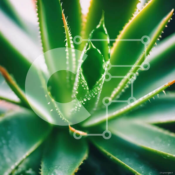 Intra Συλλεκτικό Ξύλινο Παζλ Plywood  4mm - Κοντινό πλάνο του φυτού Aloe Vera με σταγονίδια νερού Σε Ξύλινο Κουτί - Διαστάσεις: 10x10 cm – 25 κομμάτια