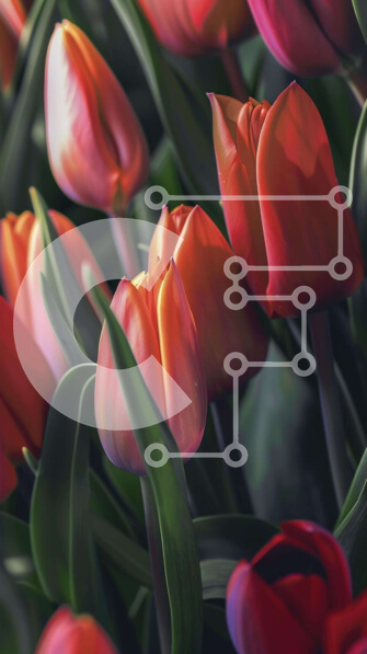 Σετ των 2 Intra Συλλεκτικό Ξύλινο Παζλ Plywood  4mm - Ζωντανό μπουκέτο με κόκκινες και πορτοκαλί τουλίπες Σε Ξύλινο Κουτί - Διαστάσεις: 10x10 cm – 25 κομμάτια