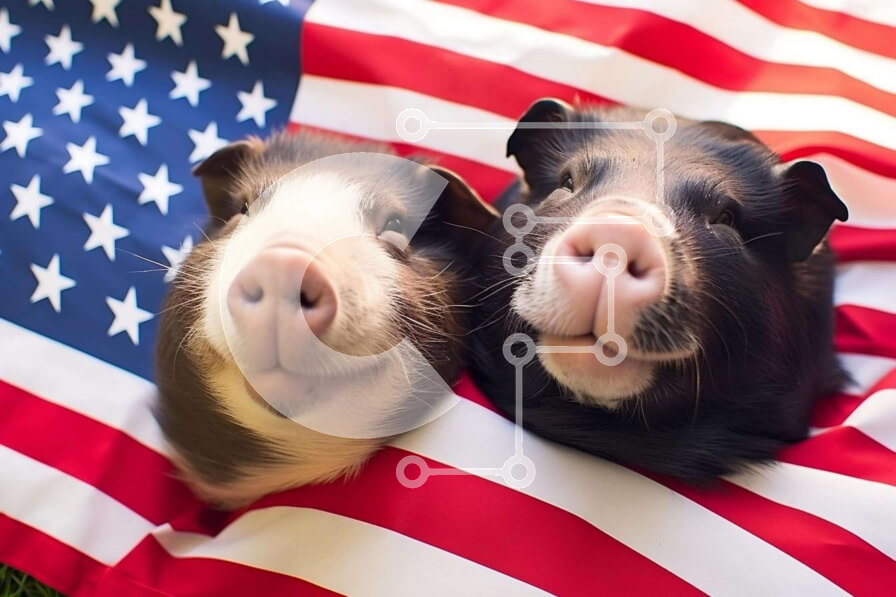 Σετ των 2 Intra Συλλεκτικό Ξύλινο Παζλ Plywood  4mm - Ινδικά χοιρίδια που γιορτάζουν στην αμερικανική σημαία Σε Ξύλινο Κουτί - Διαστάσεις: 10x10 cm – 25 κομμάτια