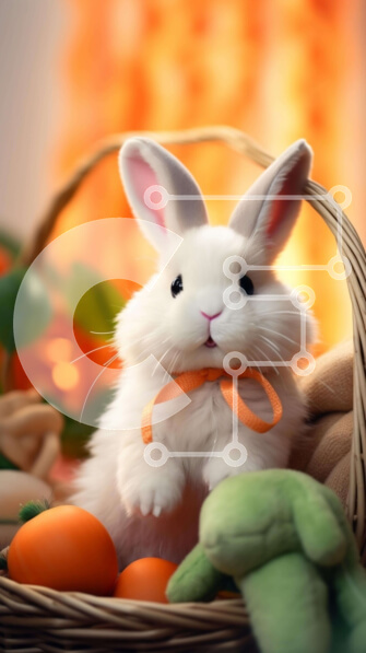 Intra Συλλεκτικό Ξύλινο Παζλ Plywood  4mm - Πασχαλινό λαγουδάκι σε καλάθι με πορτοκάλια και παιχνίδια Σε Ξύλινο Κουτί - Διαστάσεις: 10x10 cm – 25 κομμάτια