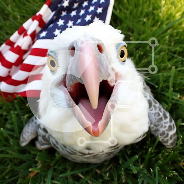 Intra Συλλεκτικό Ξύλινο Παζλ Plywood  4mm - Λευκός αετός με αμερικανική σημαία στο γρασίδι Σε Ξύλινο Κουτί - Διαστάσεις: 10x10 cm – 25 κομμάτια