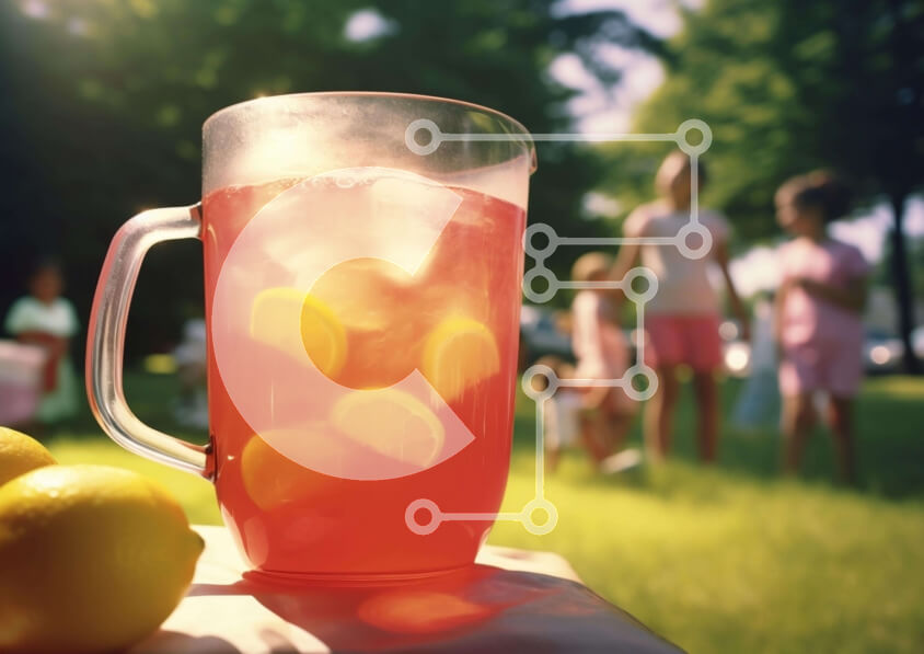 Σετ των 2 Intra Συλλεκτικό Ξύλινο Παζλ Plywood  4mm - Ροζ λεμονάδα στάμνα σε χλοώδη περιοχή Σε Ξύλινο Κουτί - Διαστάσεις: 10x10 cm – 25 κομμάτια