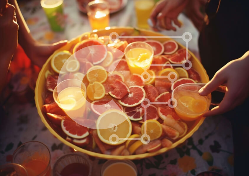 Σετ των 2 Intra Συλλεκτικό Ξύλινο Παζλ Plywood  4mm - Μπολ εσπεριδοειδών και άνθρωποι που απολαμβάνουν τα ποτά Σε Ξύλινο Κουτί - Διαστάσεις: 10x10 cm – 25 κομμάτια