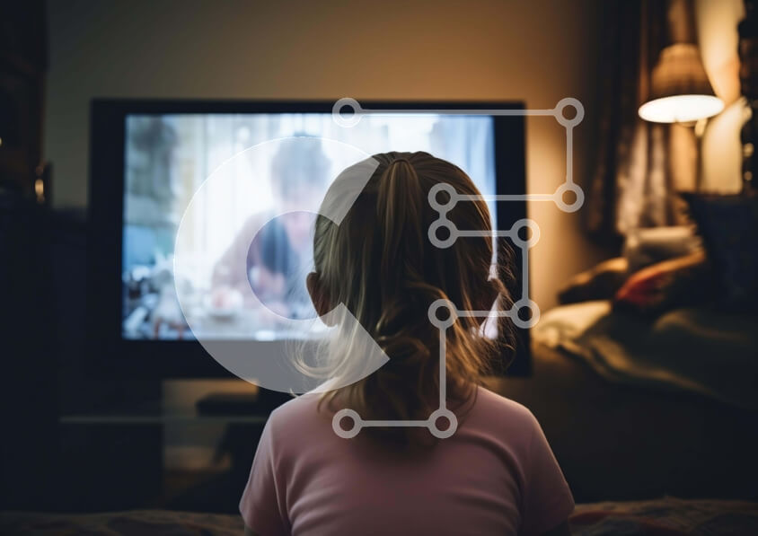 Intra Συλλεκτικό Ξύλινο Παζλ Plywood  4mm - Νεαρό κορίτσι που παρακολουθεί τηλεόραση Σε Ξύλινο Κουτί - Διαστάσεις Puzzle: 10x10 cm – 25 κομμάτια