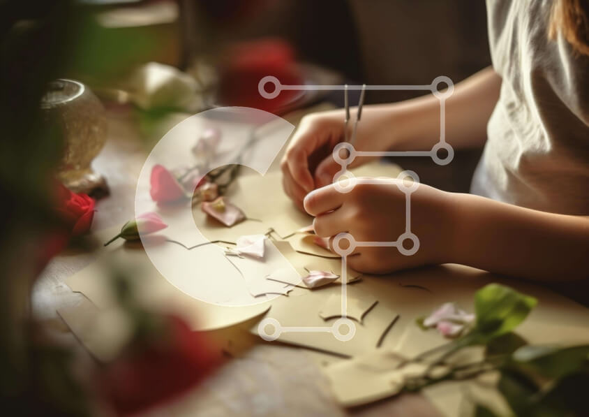 Intra Συλλεκτικό Ξύλινο Παζλ Plywood  4mm - Νεαρό κορίτσι που κατασκευάζει λουλούδια από χαρτί Σε Ξύλινο Κουτί - Διαστάσεις Puzzle: 10x10 cm – 25 κομμάτια