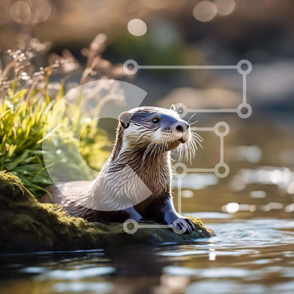 Intra Συλλεκτικό Ξύλινο Παζλ Plywood  4mm - Η βίδρα απολαμβάνει το περιβάλλον της Σε Ξύλινο Κουτί - Διαστάσεις: 10x10 cm – 25 κομμάτια