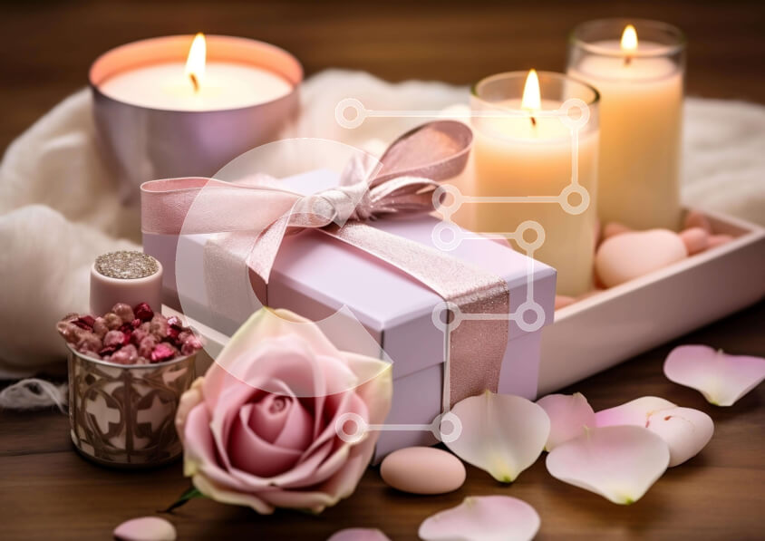 Intra Συλλεκτικό Ξύλινο Παζλ Plywood  4mm - Μπουκέτο με ροζ τριαντάφυλλα και κεριά Σε Ξύλινο Κουτί - Διαστάσεις Puzzle: 10x10 cm – 25 κομμάτια